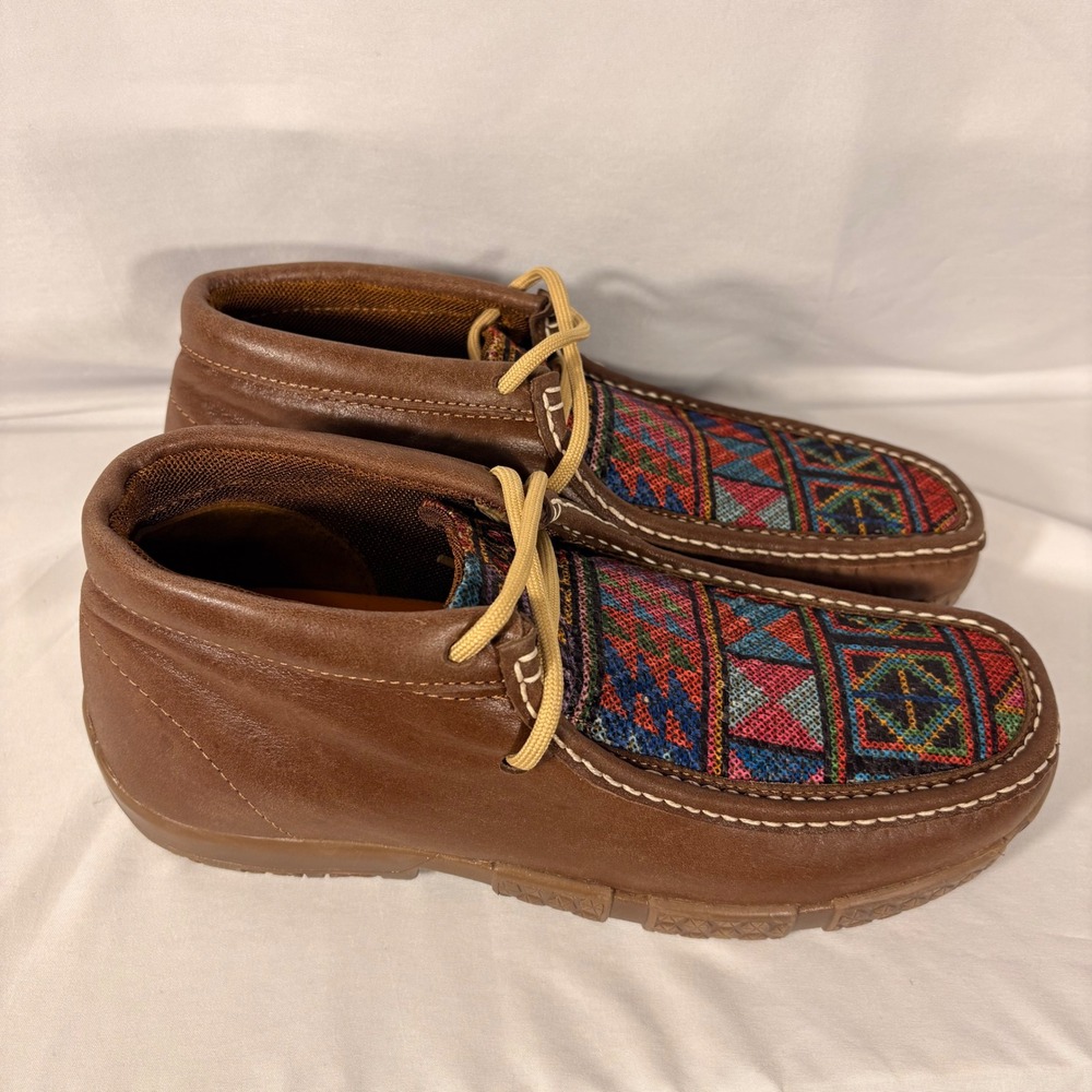 Reywelt Boots Mens Brown Leather Woven Inlay Lace Up Ankle Chukka Moc